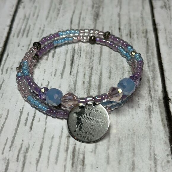 Handmade beaded unicorn wrap bracelet gift for her, memory wire bracelet, charm - Picture 1 of 6